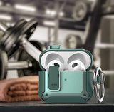 X-Armor Compatible with Airpods 3 Case (3rd Generation) Protective Carabiner Keychain with Lid Lock (Metallic Green)