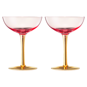 Deco-Champagne-Coupe-Cocktail-Glassware,-Pink,-Set-of-2-Champagne-Glasses