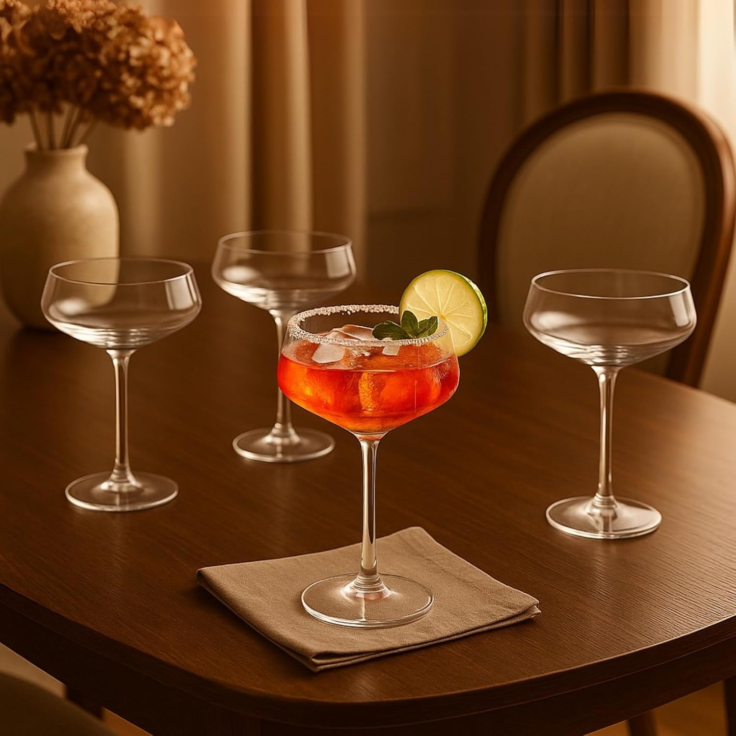 Set of 4 Stemmed 8 oz Clear Cocktail Glasses