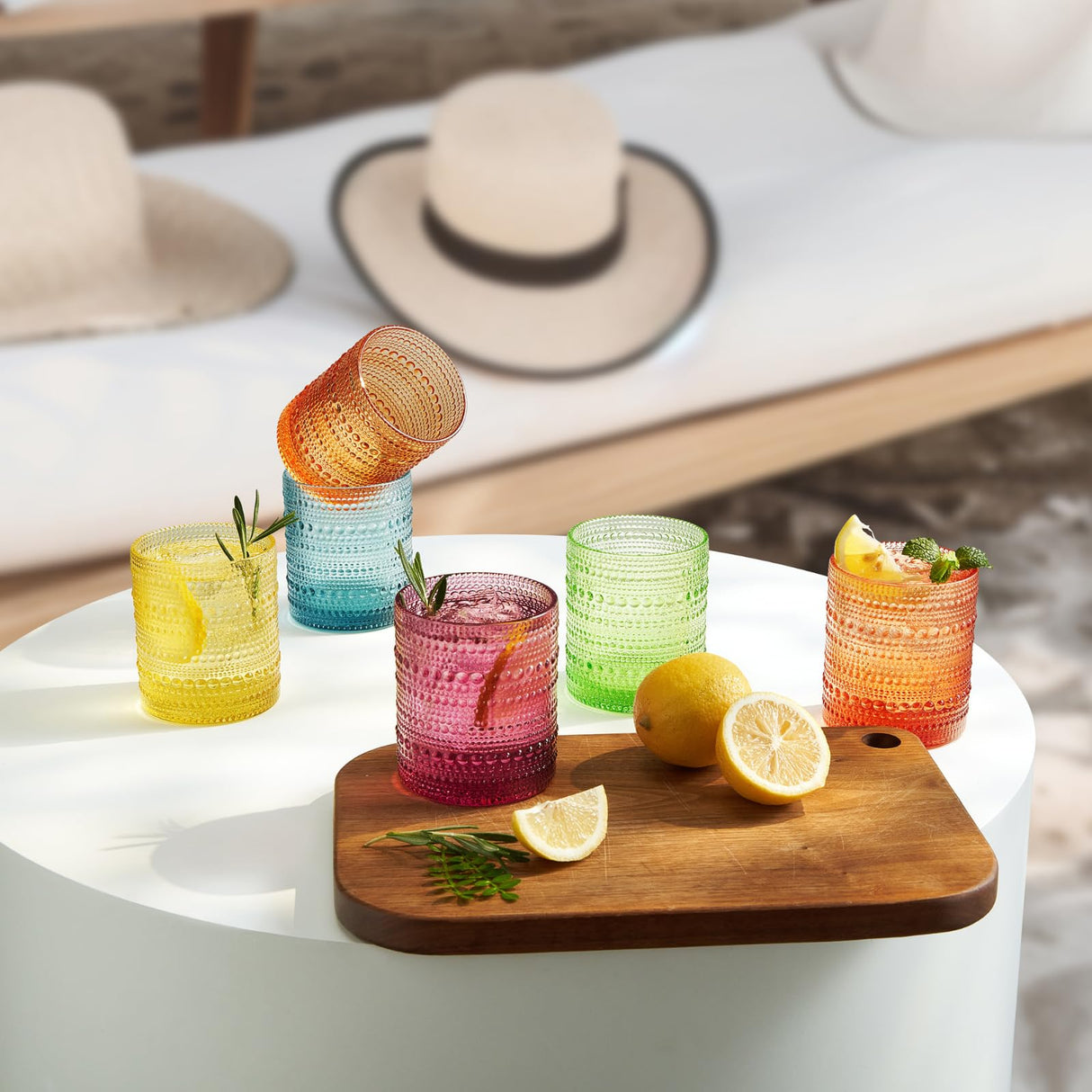 Hobnail glassware set of 6 Summer colors