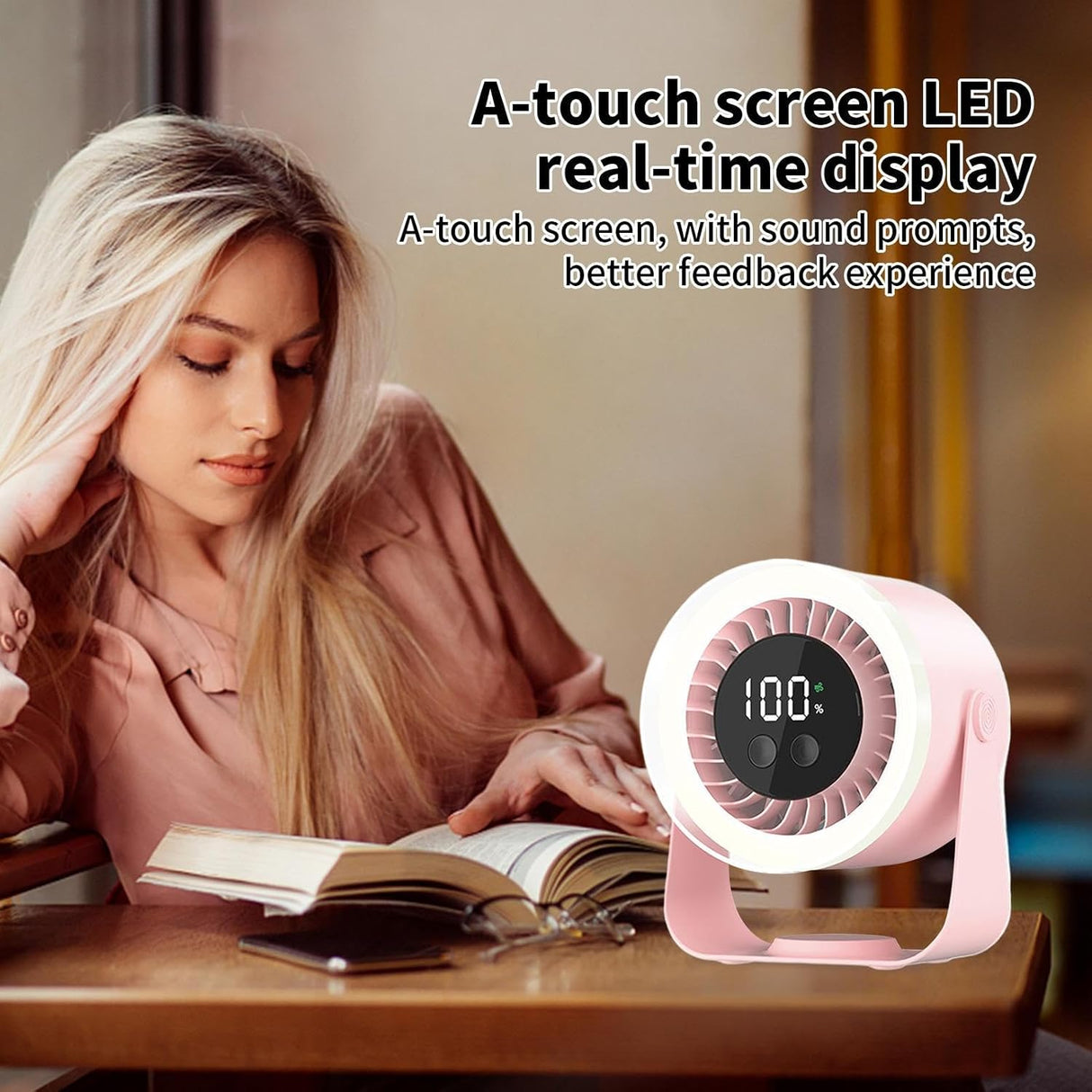 Quiet Desk Fan 10-Speed USB Rechargeable 3600mAh Portable