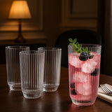 Shatterproof Ribbed Drinking Glasses – Set of 4 Clear 12oz