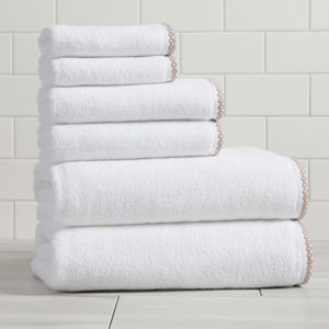 Great Bay Home White Rosewood Bath Towel Set of 6 Cotton Boho Chic Border Design