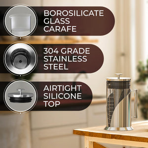 Cafe Du Chateau Cold Brew Coffee Maker - 34oz Airtight Iced Coffee & Tea Pitcher with Measuring Label, Stainless Steel Filter, Ideal for Fridge Storage