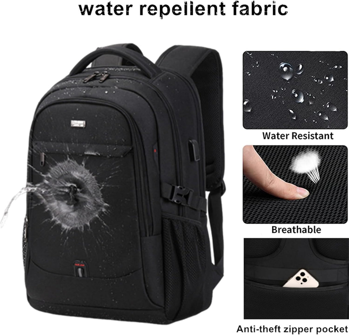 Waterproof Laptop Backpack 15.6 Inch Travel Business Anti Theft Black