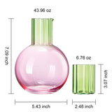 Colorful Carafe & Ribbed Flower Cup Set | 44oz Glasses