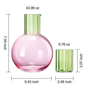 Colorful Carafe & Ribbed Flower Cup Set | 44oz Glasses