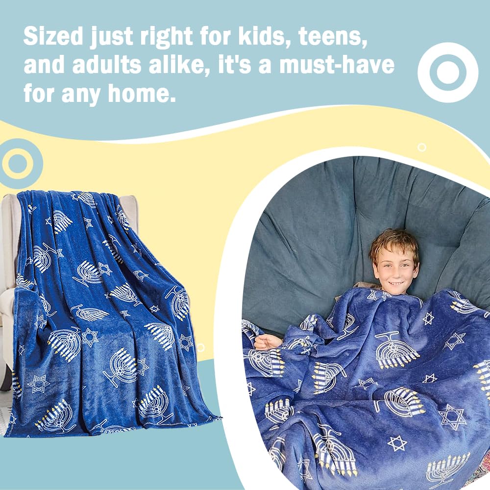 Decor&More Maccabbee Collection Microplush Holiday Throw Blanket (60" x 50") - Hanukkah Menorah