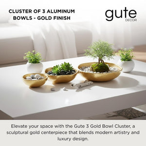 3 Cluster Decorative Bowls Gold Hammered Snack Tray Bowl Chip