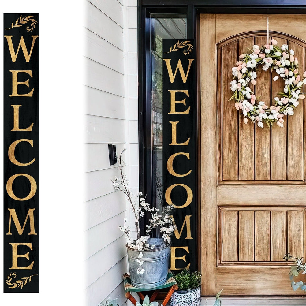 72 - Inch Tall Outdoor Welcome Sign - Rustic Farmhouse Front Porch Decor in Black, White, and Brown - Welcome Sign for Front Door - Tuesday Morning - Wall Signs