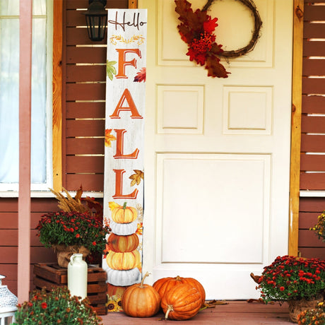 72 - Inch Wooden "Hello Fall" Porch Sign - Seasonal Front Door Decor for Autumn Celebrations - Tuesday Morning - Wall Signs