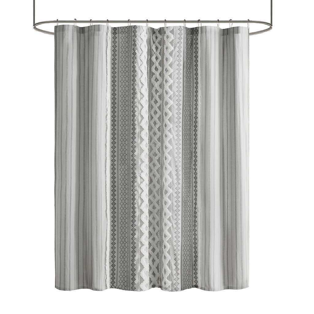 72" x 72" cotton printed shower curtain with chenille - Tuesday Morning - Shower Curtains