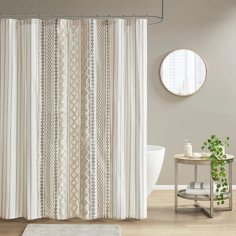 72" x 72" cotton printed shower curtain with chenille - Tuesday Morning - Shower Curtains