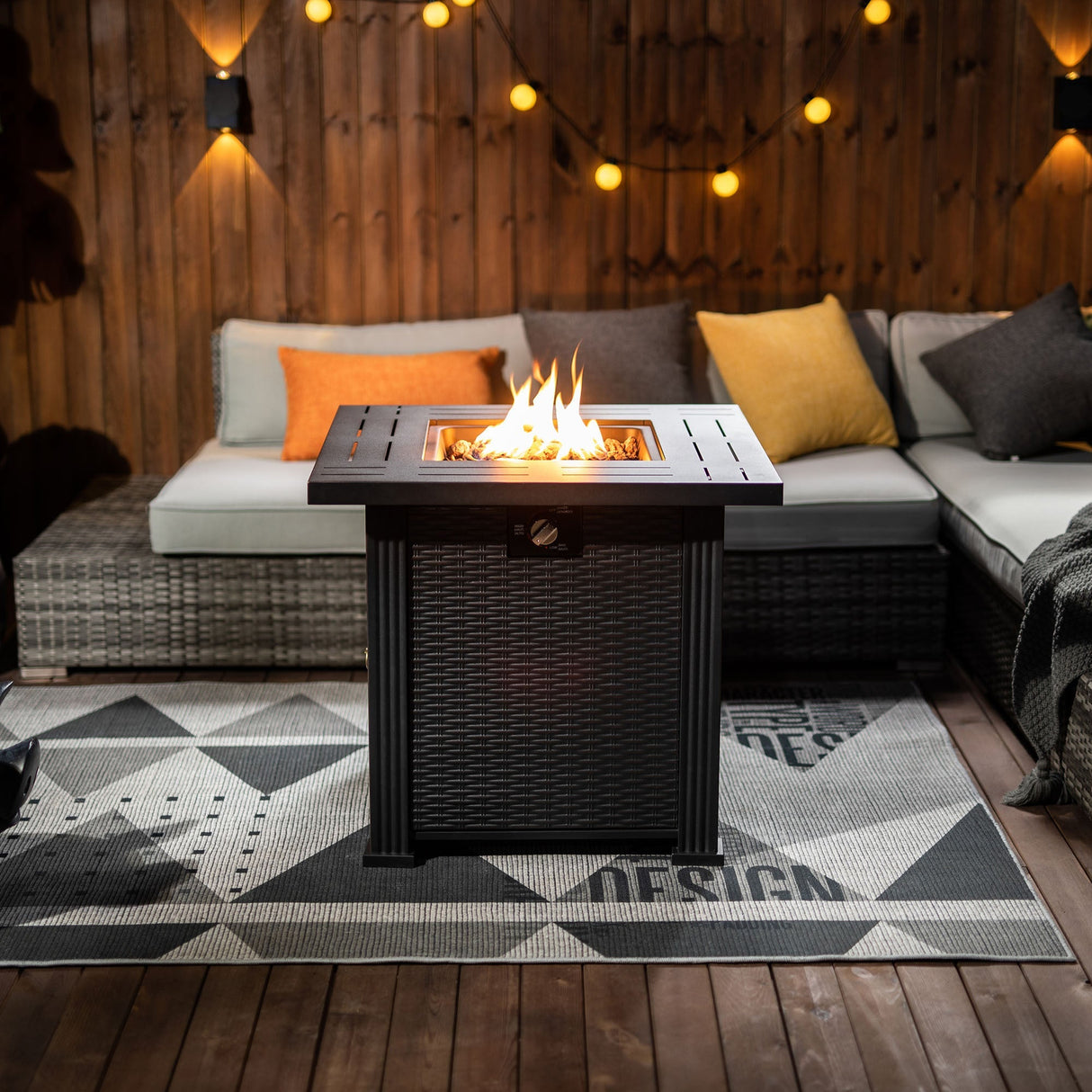 28" Propane Gas Fire Pit Table, 50000 BTU Square Steel Fire Pit