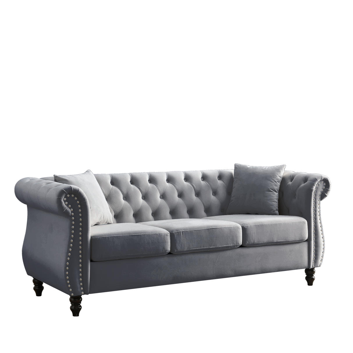 80" Grey Velvet Chesterfield Sofa