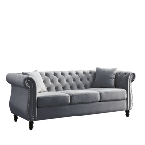 80" Grey Velvet Chesterfield Sofa