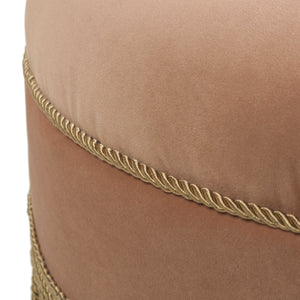Yolanda 24" Round Upholstered Accent Ottoman, Peach Orange Velvet with Gold Trim