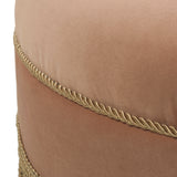 Yolanda 24" Round Upholstered Accent Ottoman, Peach Orange Velvet with Gold Trim