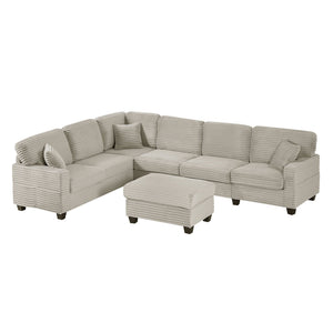 Upholstered U-Shaped Sectional Sofa With Movable Ottoman And Side Storage Pockets