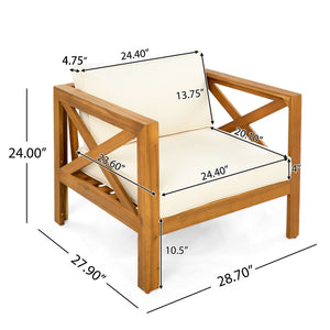 Outdoor Acacia Wood Club Wooden Armchair with Cushions (Set of 2)