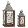 Rustic wood lantern with galvanized metal lid (set of 2)