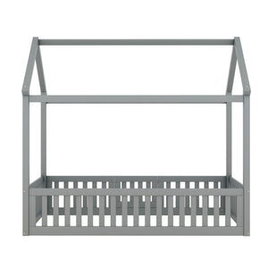 Wood House Bed With Fence And Door