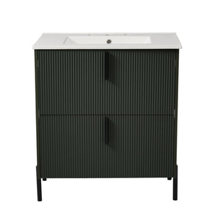 Bathroom Vanity With Ceramic Sink, Fluted Design