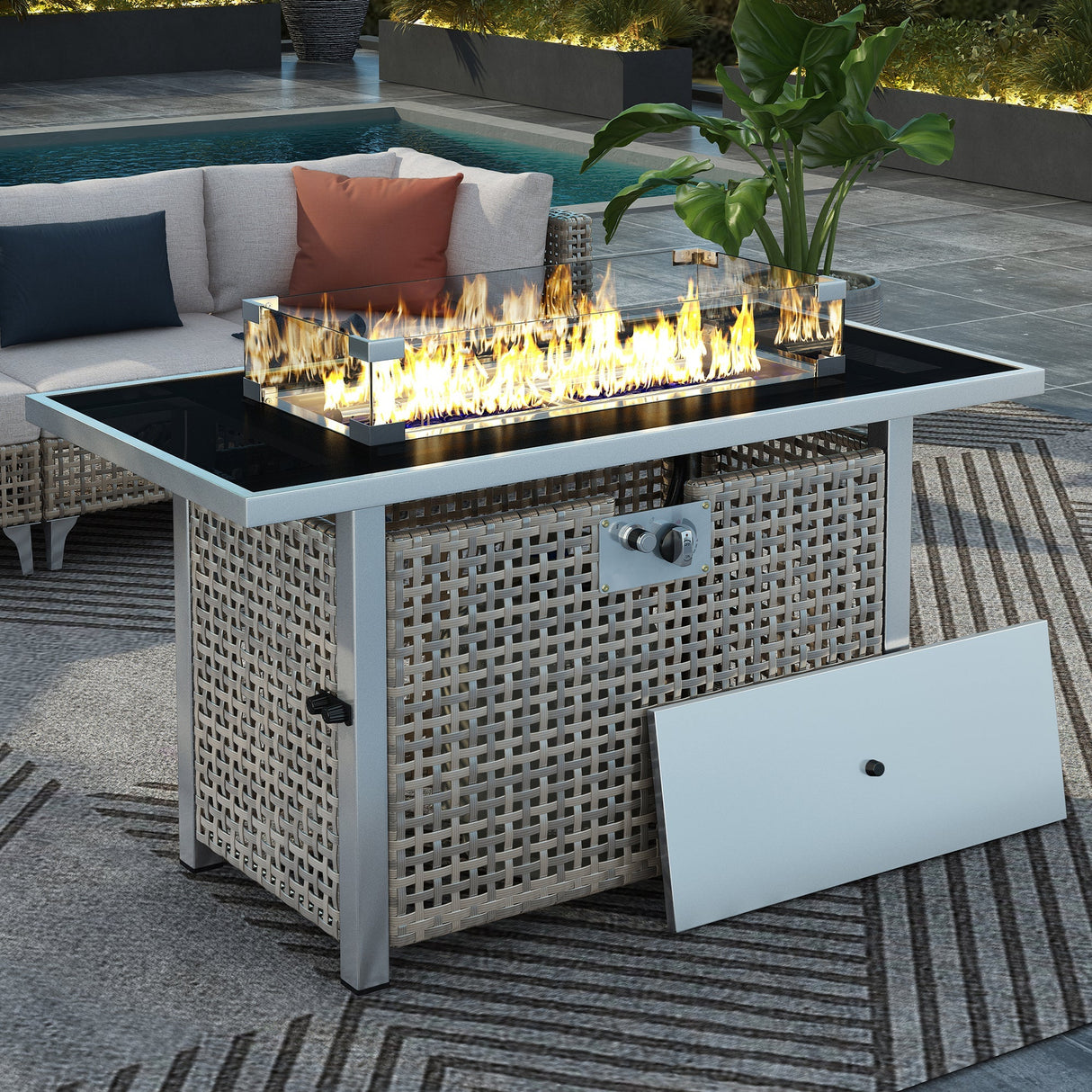 K&K 43' Propane Gas Fire Pit Table, Grey