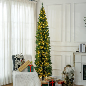 HOMCOM 8' Tall Pre-Lit Slim Noble Fir Artificial Christmas Tree