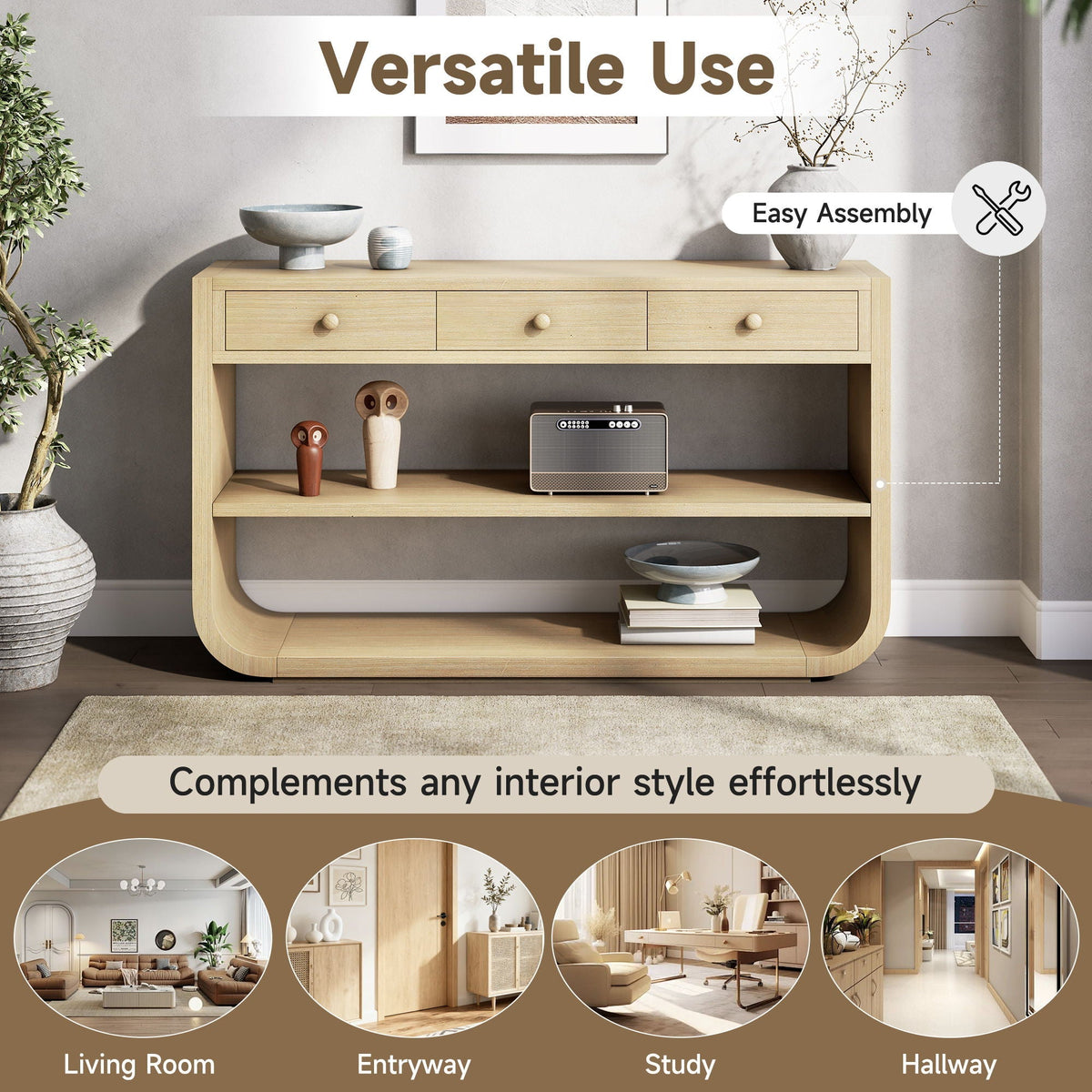 Console Table With 3 Soft Close Drawers & 2 Open Shelves