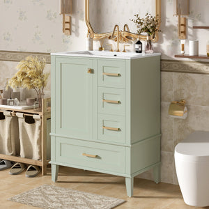 24.8" Bathroom Vanity with Ceramic Sink, Modern Freestanding Cabinet