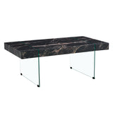 Modern Black Marble-Patterned MDF Coffee Table with Tempered Glass Legs, Versatile Use, 43.3x23.6 inches