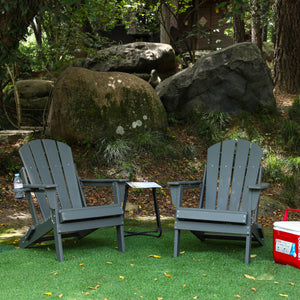 HDPE Folding Adirondack Chair with Dual Cup Holder - Gray