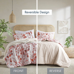 3-Piece Full/Queen Reversible Floral Botanical Seersucker Comforter Set