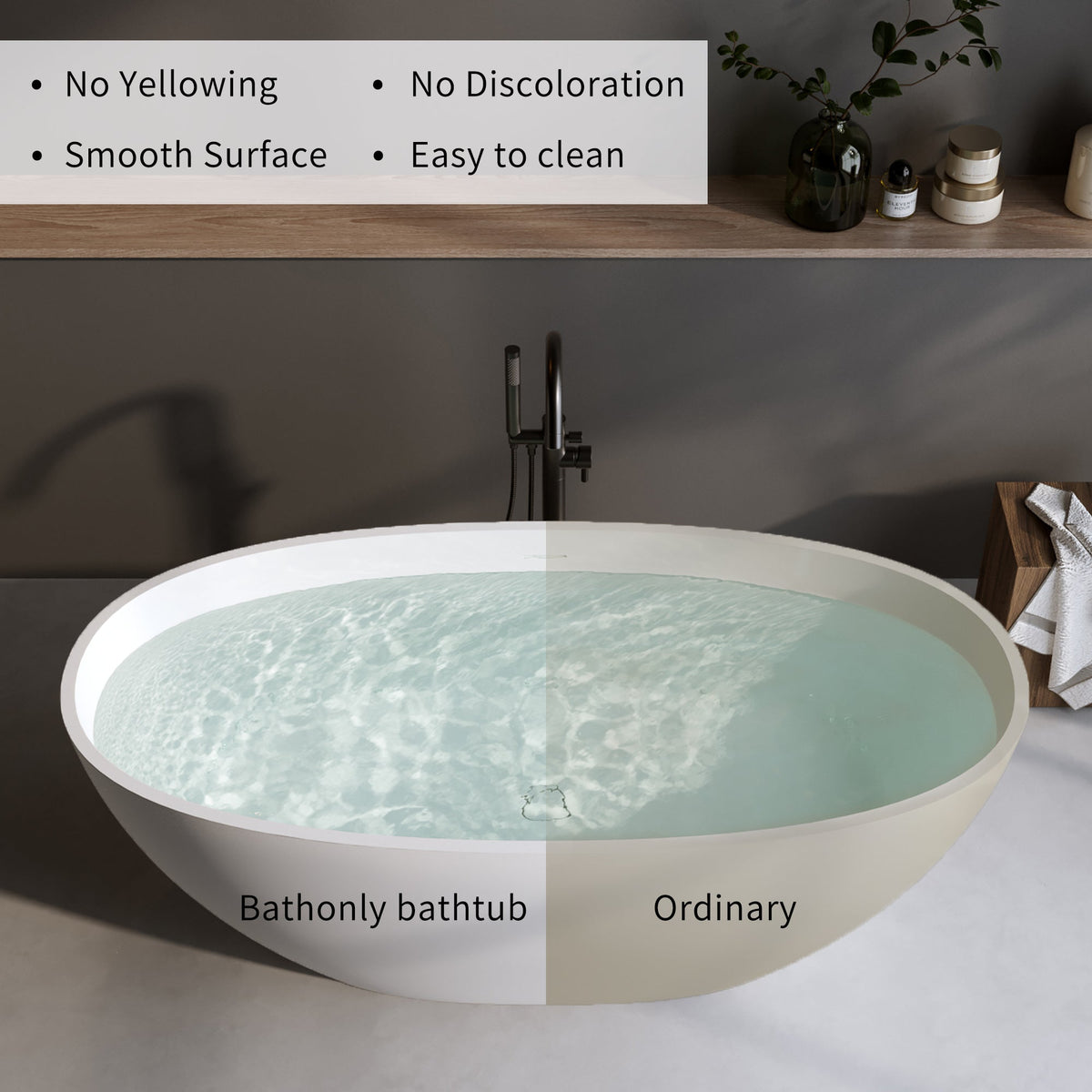 55" Solid Surface Matte Tub - Freestanding Soaking Bathtub