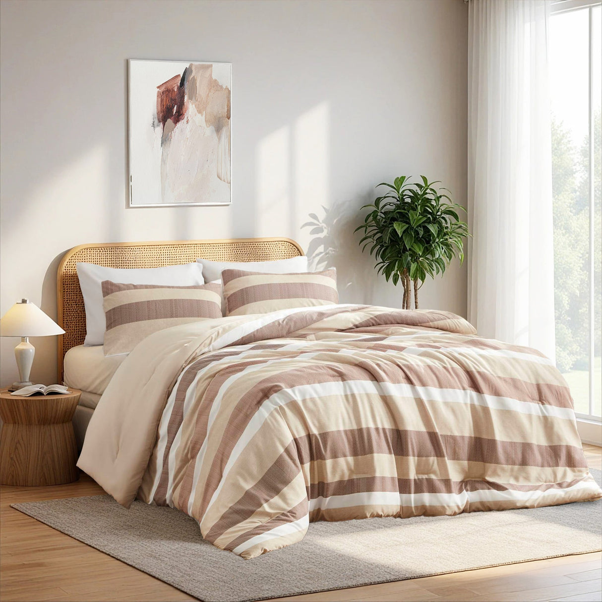 3-Piece Full/Queen Stripe Textured Print Comforter Set in Terracotta