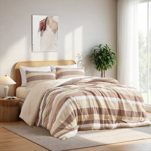 3-Piece King/Cal King Stripe Textured Print Comforter Set - Terracotta