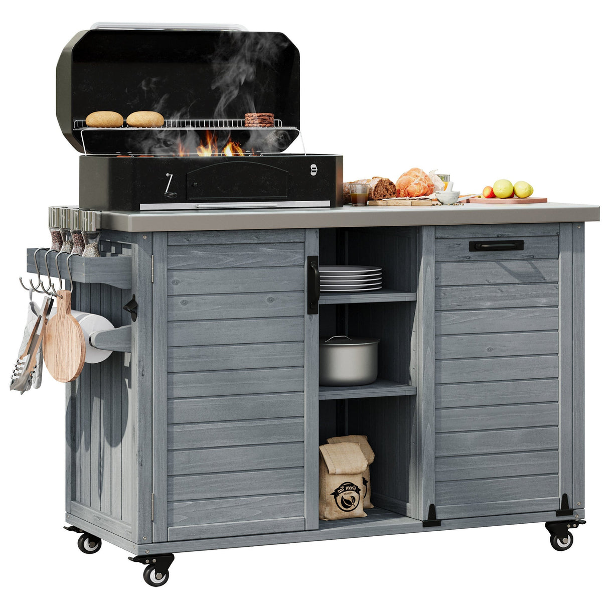 K&K 78.3' Outdoor Kitchen Island with Foldable Grill Table