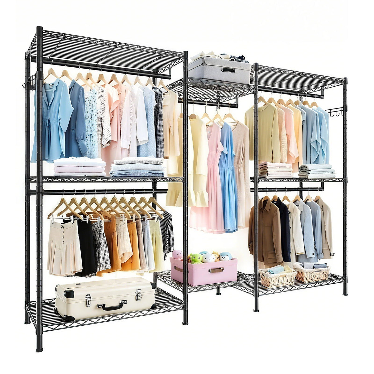 Heavy Duty Garment Rack with Adjustable Shelves and Rails - Black