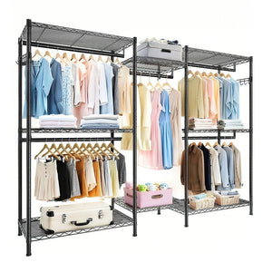 Heavy Duty Garment Rack with Adjustable Shelves and Rails - Black