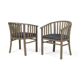 Outdoor Wooden Dining Chairs With Cushions (Set of 2)