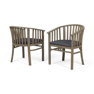 Outdoor Wooden Dining Chairs With Cushions (Set of 2)