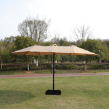 15x9ft Large Double-Sided Rectangular Outdoor Twin Patio Market Umbrella with Light and Base - Taupe