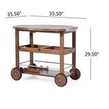 Wood and Aluminum Bar Cart with 2 Shelves, Oak and Silver