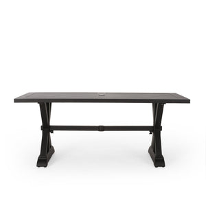Modern Outdoor Dining Table With X Shaped Legs, Umbrella Hole