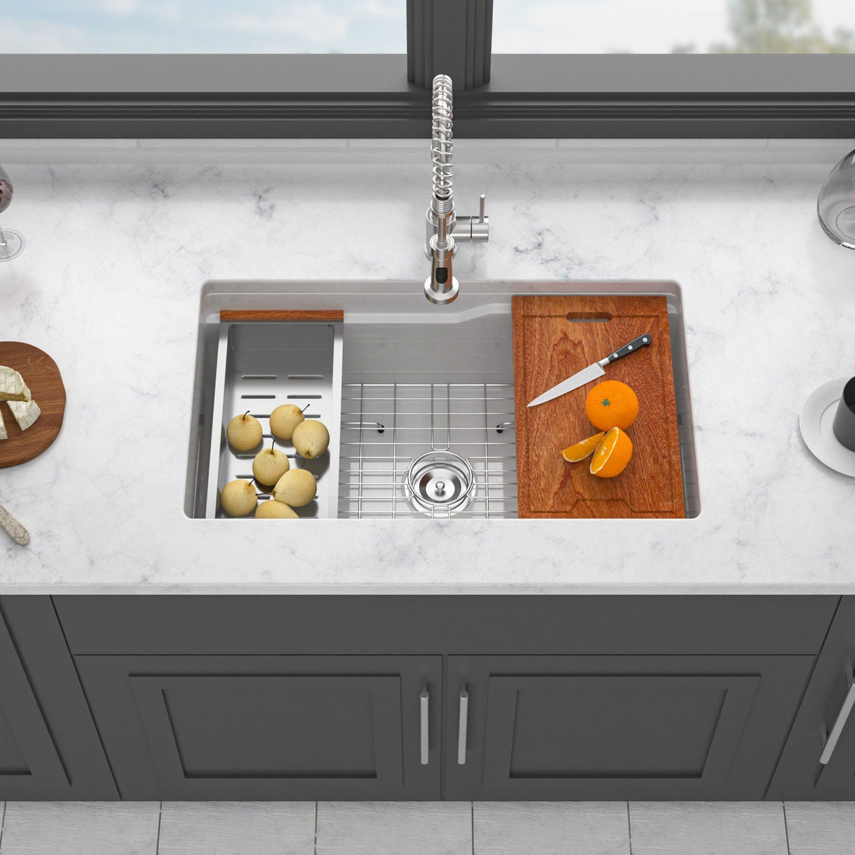 Undermount Workstation Single Bowl Porcelain Ceramic Kitchen Sink