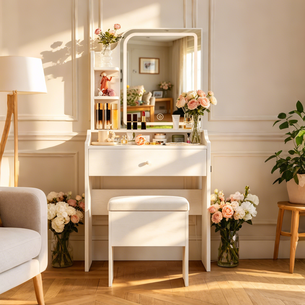 White Vanity Set with Smart LED Mirror