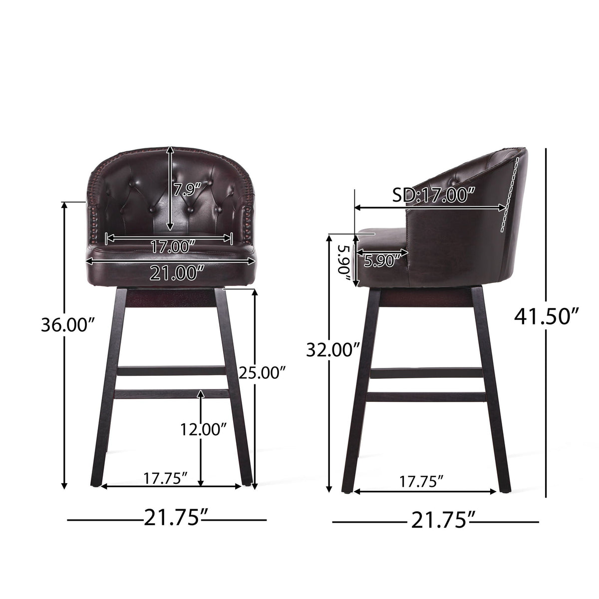360 Degree Swivel Bar Stool With Stunning Nailhead Trim (Set of 2)