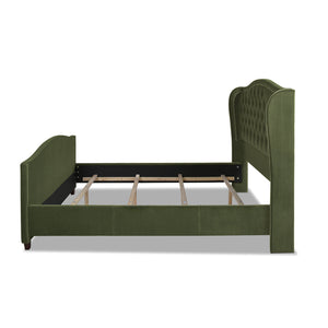 Marcella Upholstered Shelter Headboard Bed Set, King, Olive Green Performance Velvet