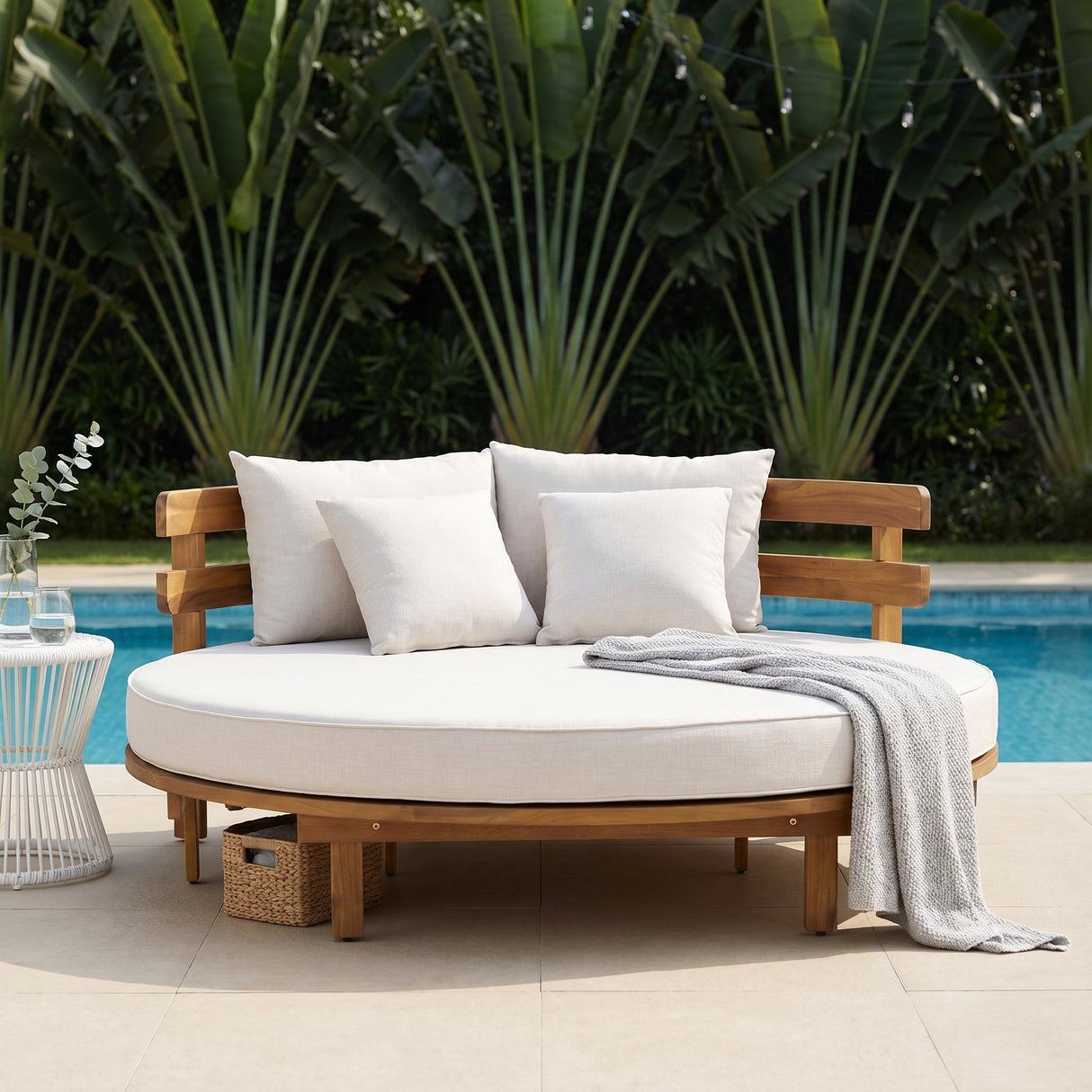 TOPMAX Outdoor Acacia Wood Round Daybed